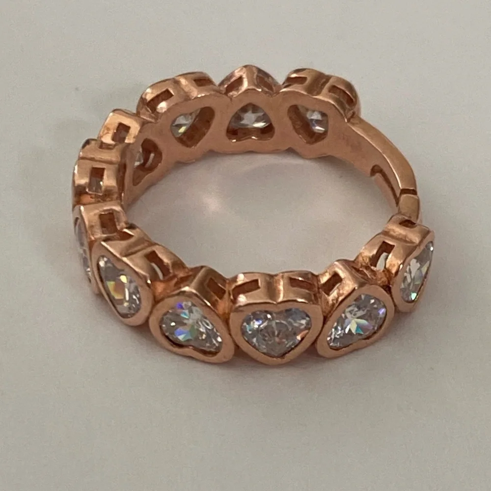 925 silver heart ring 5.5 band size adjustable cz stones 14k rose gold plated